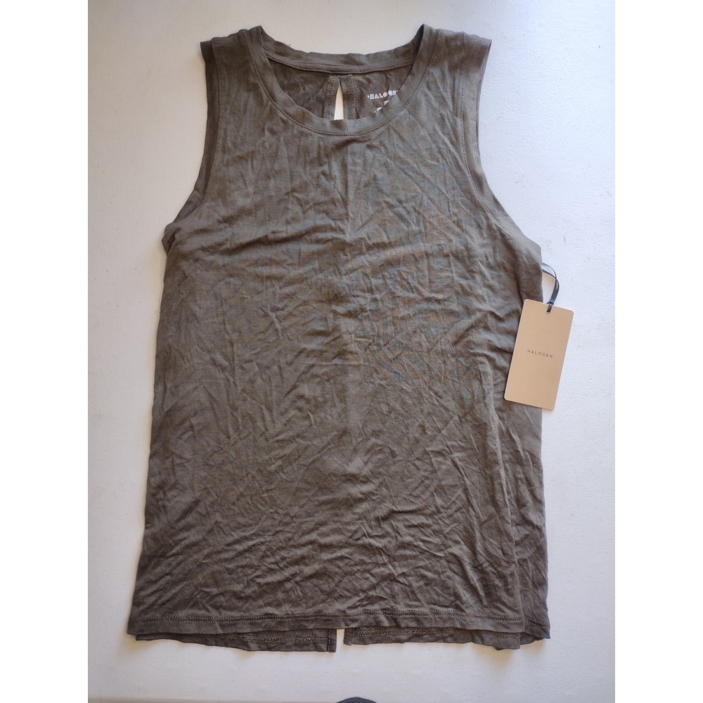 Halogen Womens Olive Green Rayon Blend Split Keyhole Back Tank Top XS‎ New